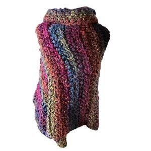 Handmade One of a Kind Asymmetrical Crochet Poncho Jewel Multicolor M/L NWT